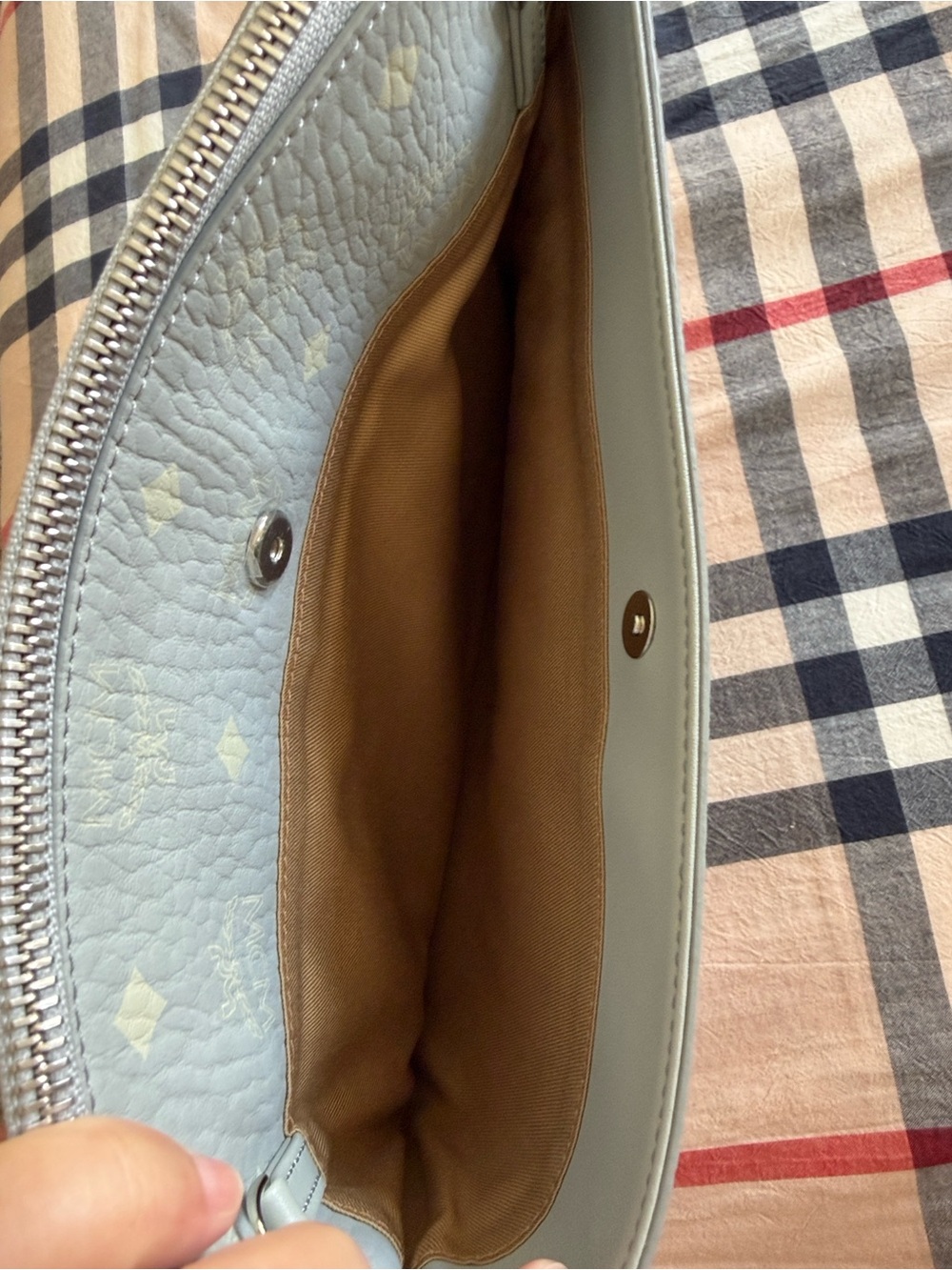 MCM Pale Blue Monogram Leather Zip Clutch - Picture 3 of 5